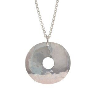 RLM Studio Circular Disk Hammered Pendant Necklace Sterling Silver 925 Cut Out